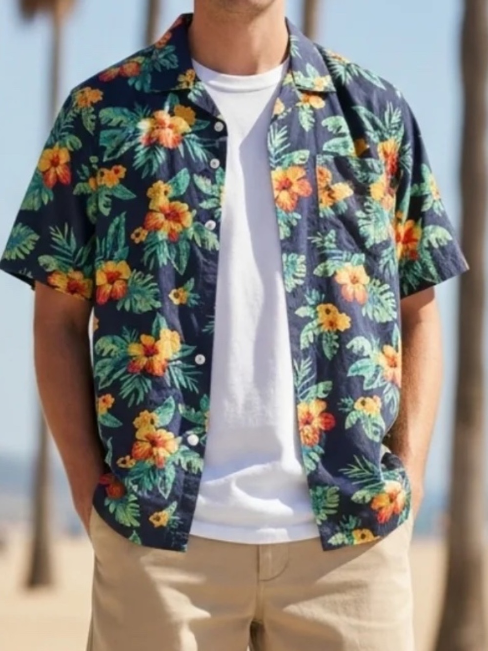 Original Penguin Tropical Floral Short Sleeve Button-Up Shirt Men’s Medium